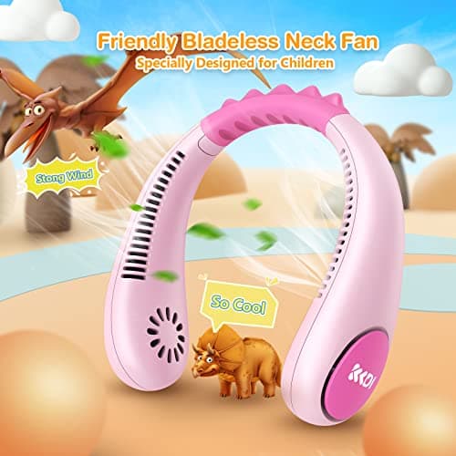 Kkdi Kids Neck Fan, Portable Bladeless Fan for Kid 4-14Y Girls & Boys, 2600mAh USB Personal Mini Fan Cooling Fan for Travel/Camping/Study, 4 Speeds, Lightweight, Compact, Perfect Summer Gifts for Kids — view 2
