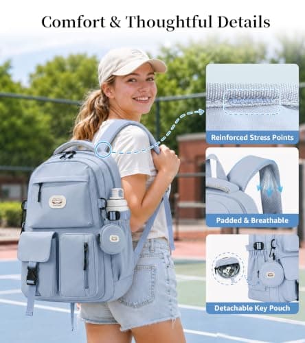 BECOJADDE Backpack School Bag for Women and Girls, 15.6" Laptop, Blue 25L — view 5