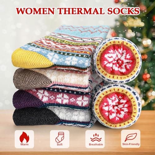 AUGOLA Thermal Winter Women Socks, 5 Pairs Warm Wool Christmas Socks — view 4