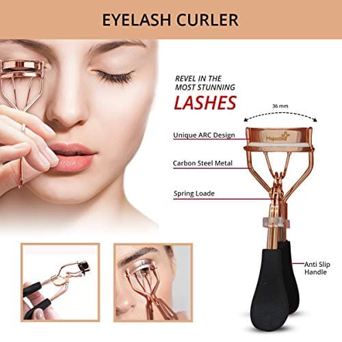 The Brow & Lash Rose Gold Set Eyelash & Eyebrow Tools Kit Includes Tweezers Lash Curler Spoolie Brush and Scissors Idol Gift for Women by Majestik+ — view 2