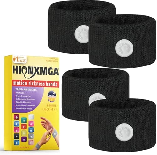 HIONXMGA 2 Pairs Travel Sickness Bands, Acupressure Anti Nausea Wristbands
