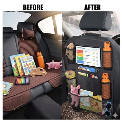 Kardne 2Pcs Kids Car Back Seat Organiser, Tidy Bag Over Kick Protector, Waterproof Toy Storage Pockets, Easy Clean Van Bag, Hanging Mesh Organizer, 600D Polyester — view 4