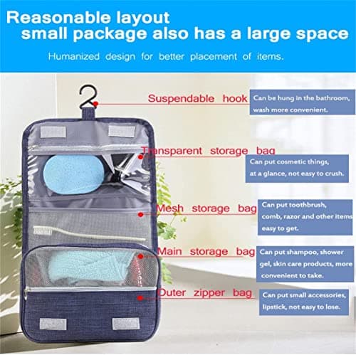 Travel Beauty Case,Hanging Travel Toiletry Bag,Multi-compartments for Organizing Personal Items,Metal Hanger for Hanging, Navy Blue — view 6