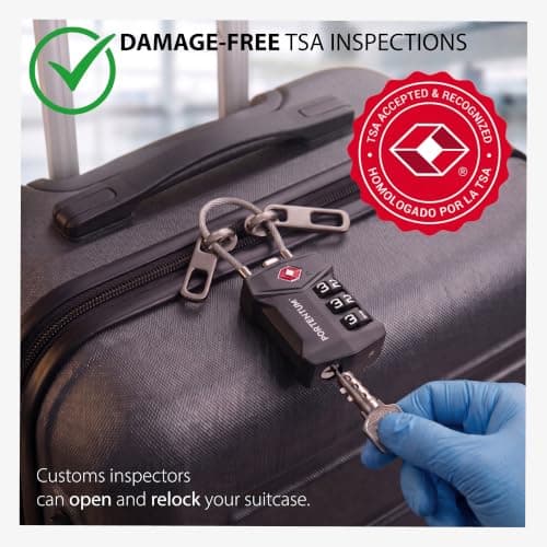 PORTENTUM TSA Approved Luggage Locks with 3 Digit resettable Combination – Suitcase Locks with Flexible Steel Cable and ID tag – Padlock for Suitcase for zips Backpacks Bags and lockers — view 4