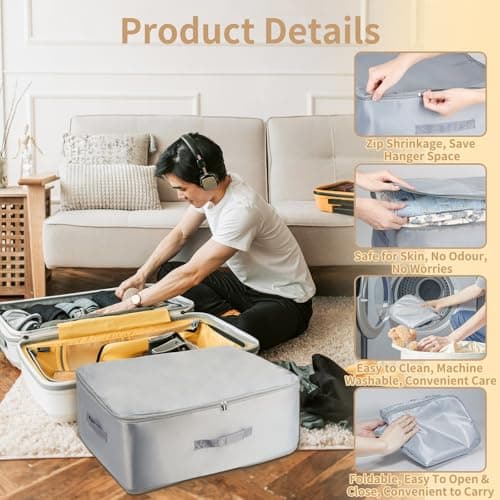 Self-Compressing Storage Bag, Large Movable Duvet Organiser, Grey — view 3