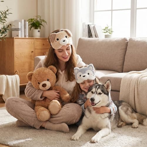 Ouligay 2PCS Cute Dog Sleep Eye Masks Soft Plush Puppy Sleeping Mask with Adjustable Elastic Strap Funny Cartoon Animal Sleep Masks Travel Eye Cover for Sleep Night — view 5