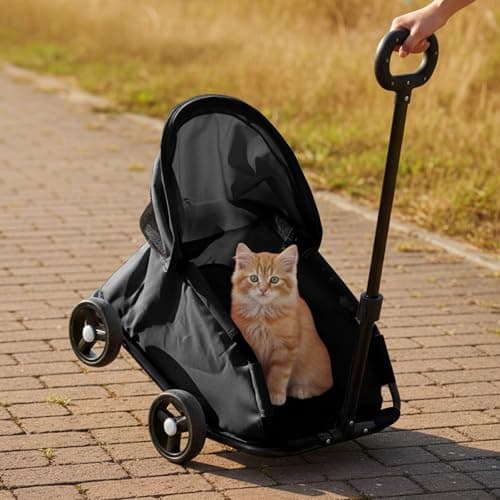 Pet Stroller for Small Dogs Cats Pet Carrier Shopping Cart Foldable Dog Trolley with 360° Swivel Handle Breathable Mesh Lightweight 4-Wheel Jogger Travel Stroller for Medium Puppies (Black, S) — view 5