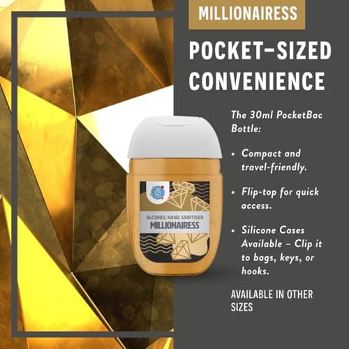 Palm Safe Millionairess 3 Pack Pocketbac 30ml Anti Bacterial Premium Hand Sanitiser Travel Size Refillable Clip Bottle Quick Drying Non Sticky Extra Moisturising Kills 99.9% of Viruses and Bacteria — view 3