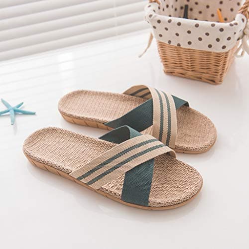 ofeirhz Flat Linen Sandals For Men Breathable Slip On Slippers Waterproof Couples Mule Sandals Flip Flop Barefoot Protecting Slippers Open Toe Sandals Cross-Tied Sandals For Sea Beach Swimming Pool — view 2