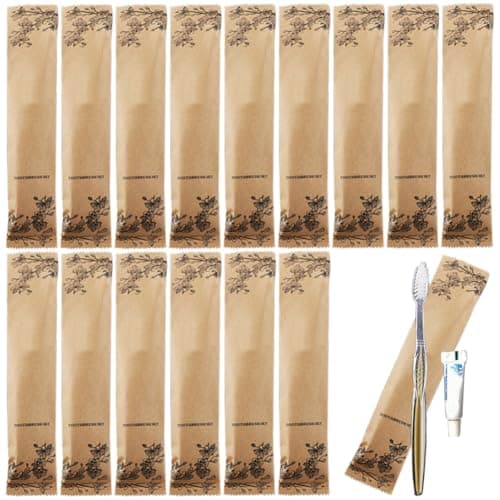 20Pack Luxury Individually Wrapped Eco-Friendly Hotel Disposable Toothbrushes Set with Toothpaste; Hygienic Guest Toothbrush Toiletries Pack; Travel Toothbrushes Kit for Home Hotel Travel, Daily Use