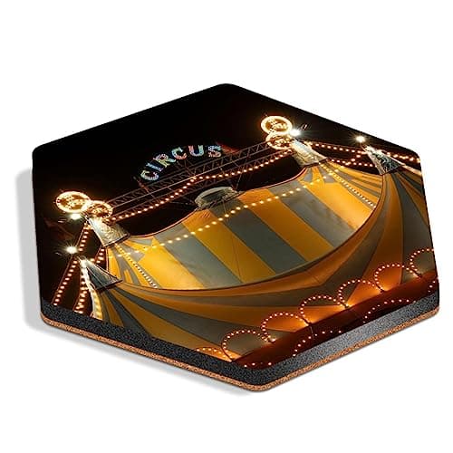 1 x Hexagon Coaster - Circus Tent Lights Festival Cork Backed MDF Glossy Tea Coffee Accessory #50534