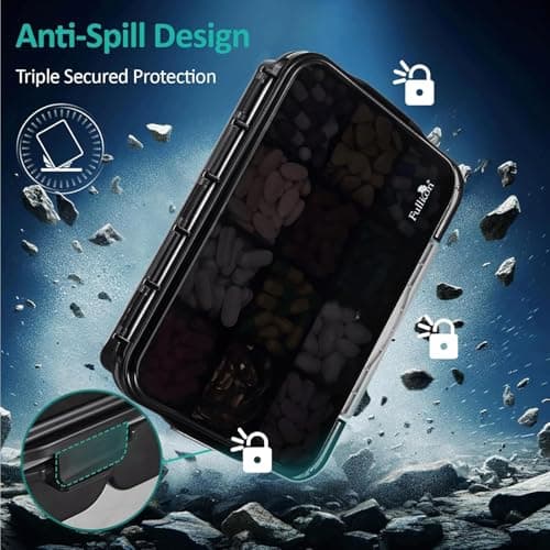 Fullicon Extra Large Pill Box Organiser with 12 Compartments, Large Travel Pill Box for Supplement with 3 Secured Buckles, Daily Moisture Proof Vitamin Box with Removable Dividers (Black) (Pack of 2) — view 4