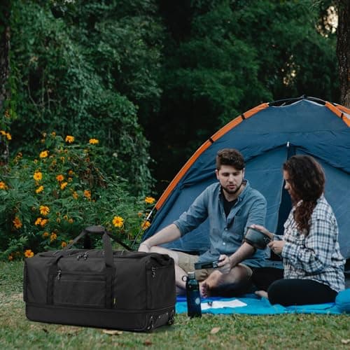 Laripwit Foldable Duffle Bag with Wheels 130-170L Expandable Giant Rolling Duffel Bag 36'' Extra Large Wheeled Holdall for Travel Heavy Duty Collapsible Soft Hand Luggage for Camping Storage, Black — view 2