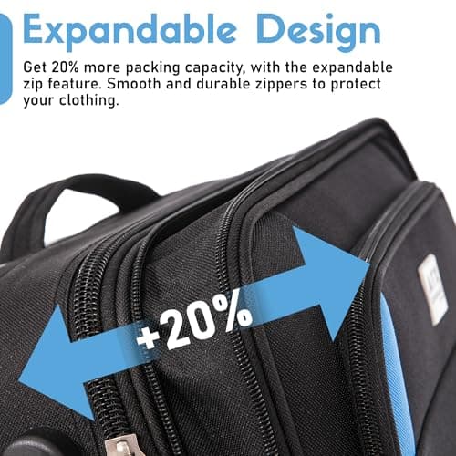 ATX Luggage 55x35x20cm Cabin Suitcase-Lightweight Softshell Carry-ons Approved for Ryanair EasyJet British Airways with 2 Wheels and Built-in Combination Lock (Black/Blue, 48 Liter) — view 3