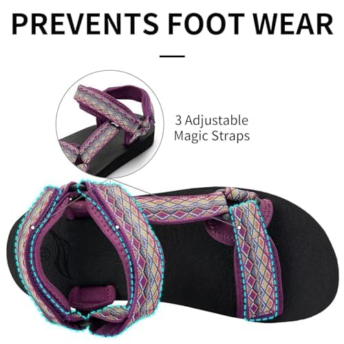 YOCCI Women's Sandals Hiking Sport Sandals with Arch Support Yoga Mat Insole Comfortable Walking Water Sandals for Beach Travel Athletic, Purple, 5.5 UK — view 3