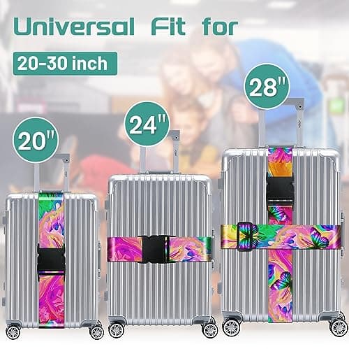 OffiEase Luggage Straps for Suitcases Travel Belt - Baggage Identifiers Suit Case Accessories with Buckle Nylon Adjustable Band Over Handle for Airport 2 pack Butterfly — view 3