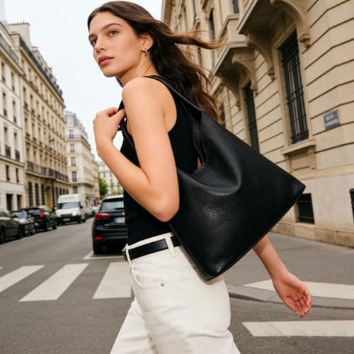 BotaBay Women's Hobo Bag Soft Vegan Leather Shoulder Bag, Large Slouchy Tote Handbag with Matching Pouch, Lightweight Everyday Underarm Bag for Work, Travel & Daily Use, Black — view 2