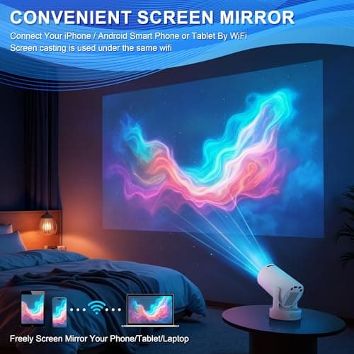 Mini Projector 10000L Portable Projectors with WiFi BT 5.4 Support 4K 1080P Smart Projector for Bedroom Compatibile with HDMI/TV Stick/Memory Stick/Laptop — view 4