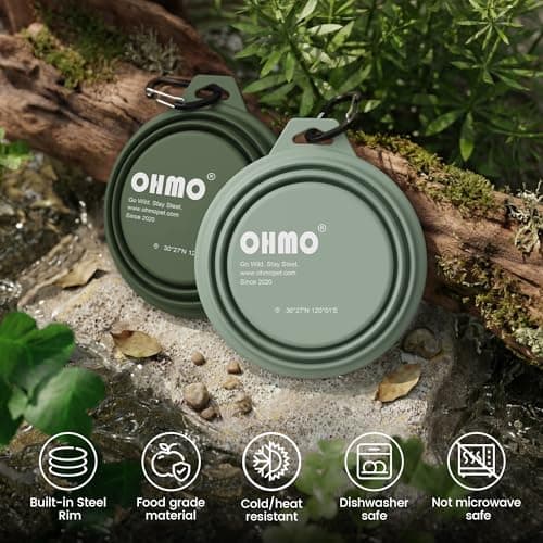OHMO Collapsible Dog Bowl with Steel Ring, 400ml, 2pcs, Camo&Sage Green — view 5