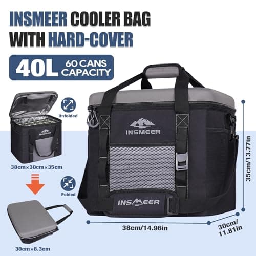 INSMEER Large Cool Bag 40 L, 60 Cans Cool Bag Foldable with Hard EVA Top for Drinks, Waterproof Cooler Bag Medium, Cool Box, Insulated Bag, Thermal Picnic Bag for 4 Camping, Beach, Travel — view 2