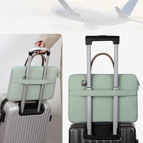 FUNSEED 15.6 Inch Laptop Bag for Women Men Polyester Lightweight Solid Work Computer Laptop Messenger Briefcase Bag for Travel Office, Green, Large — view 6