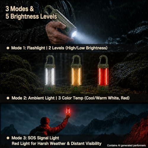 LED Camping lamp Tent lamp Rechargeable Torch 6 Lighting Modes with Hook — view 5