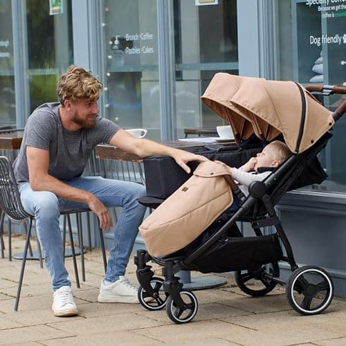 Ickle Bubba Venus Twin Double Stroller - (Black with Tan Handles) — view 2