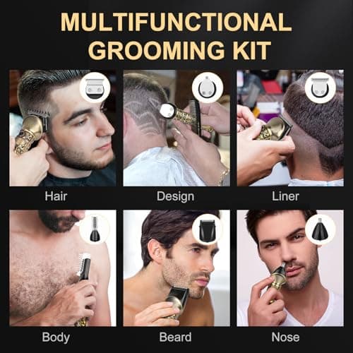 YIDON Hair Clippers Men, Beard Trimmer Professional, Cordless Shavers for Men, Detailer Hair Trimmer Come LED and Type-C, 6 in 1 Grooming Barber Kit for Personal Haircut, Beard, Body, Stubble, Nose — view 2