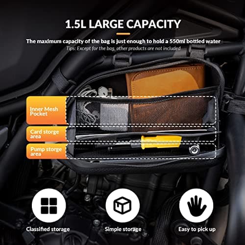 ROCKBROS Motorcycle Bag Frame Bag Motorcycle Water-Repellent Tool Bag 1.5L Black, Compatible with Most Motorcycles — view 2
