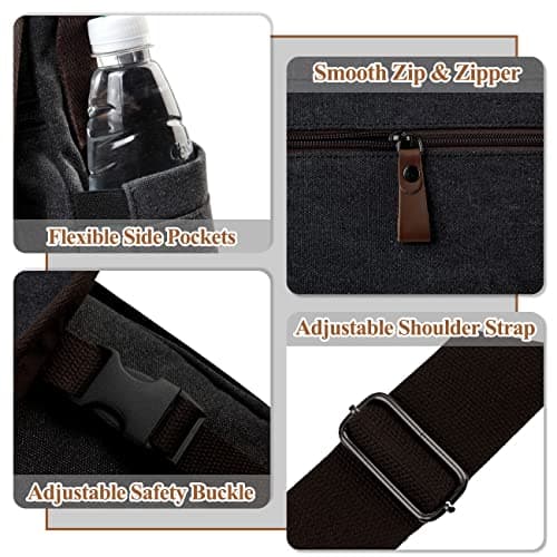 VASCHY Messenger Bag, Waxed Canvas Man Bag 15.6 inch Laptop Shoulder Bag for Men Women Water Resistant Briefcase Satchel with Shoulder Strap and Luggage Sleeve for Work,School,Business Trip (Grey) — view 4