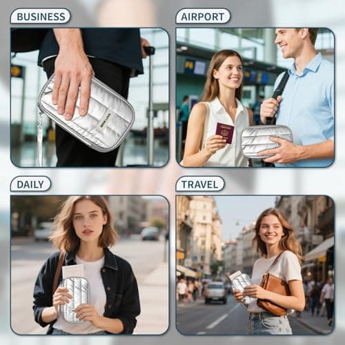 JewelryWe Waterproof RFID Passport Holder: Large Capacity Travel Wallet with Wrist Strap for Men and Women, Silver — view 5