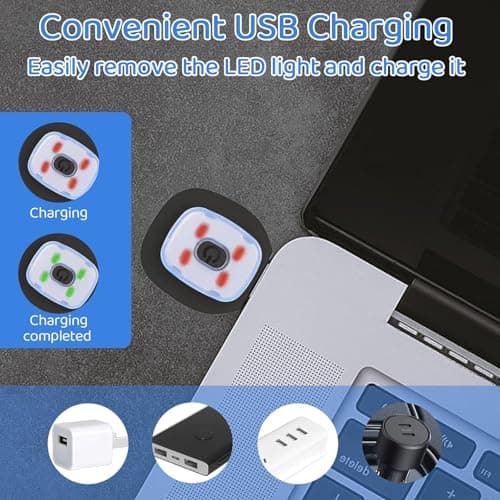 LED Lighted Headband, USB Rechargeable Night Running Headlamp Running Lights for Runners with 4 LED, Head Torch Stretchy and Waterproof, Hands Free Flashlight for Runners Dog Walking Hiking (Black) — view 4
