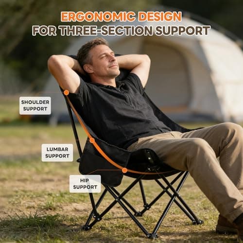 HAUSPROFI Folding Camping Chair Lightweight with 55cm High Back Outdoor Chair with Backpacking eavy Duty Tubular Steel Frame Ideal for Beach Picnics Garden Fishing — view 5