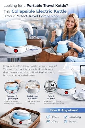 Collapsible Silicone Travel Kettle, Portable Mini Electric Water Boiler with Auto Shut Off, Food-Grade Small Foldable Hot Water Kettle for Travel Camping Hotel — view 5