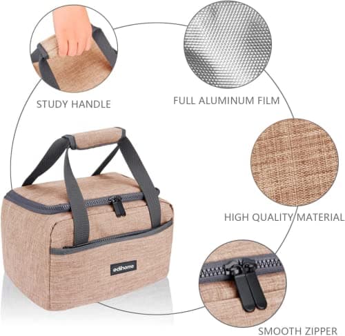 edihome, Insulated Lunch Bag, Cool Bag, 8l, for School, Travel, Picnic or Work, Kids and Adults, Portable, with Handles, Available in Black, Blue, Grey and Brown (Brown) — view 2