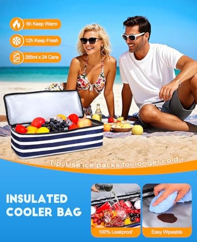 ISEYOU Beach Bag with Cooler, 49L Large Family Beach Tote with Zipper, Waterproof Sandproof Beach Bags for Women and Men, Foldable Lightweight Travel Bag for Pool, Picnic, Gym — view 4