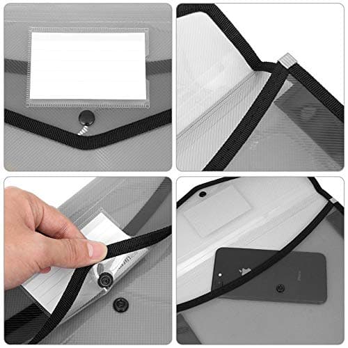 SENENQU 6 Pack A4 Black Plastic Document Folder Waterproof Wallet Folder with Pocket, Translucent File Envelope Folder with Button Closure for Home Office School — view 3