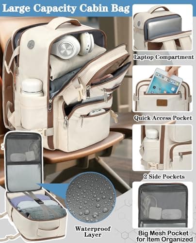 LYNXCHER Ryanair Cabin Bags 40x30x20 Underseat 24L Laptop Carry On Backpack for Travel Work Fits easyJet Eurowings Wizz Air(Light Khaki, XM) — view 4