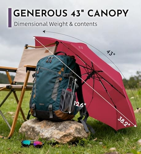 LILAC Umbrella Windproof Strong Compact - 8 Ribs Double Canopy Vented Travel Brolly with 4 Reflective Safety Strips, Automatic Open Close Folding Rain Gear for Night Walking & Handbag — view 6