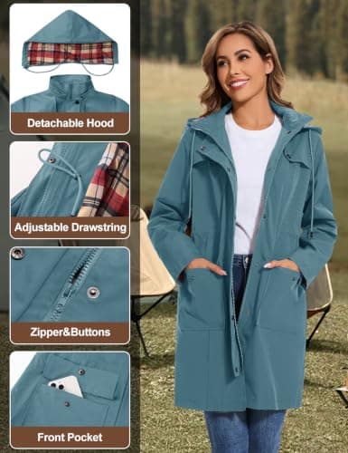 Tuopuda Womens Waterproof Jacket Long Raincoat with Hood for Hiking Travel — view 4