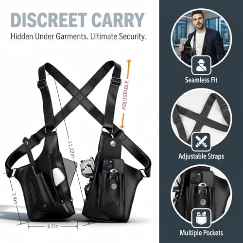 Anti-Theft Shoulder Holster Bag for Men, Double Shoulder Armpit Chest Bag, Premium Leather, Adjustable Straps, Phone Wallet Pocket - Travel, Outdoor, Unisex Underarm Pouch, Yellow, L, Anti-theft — view 5