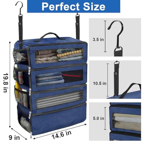 Olosar Suitcase Organizer, Travel Luggage Organizer Portable Hanging Travel Shelves Collapsible Hanging Packing Cubes for Carry on Suitcase, Navy blue-M, M, Modern — view 4