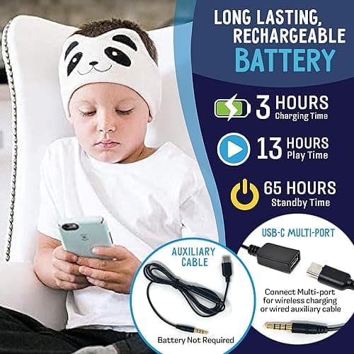CozyPhones Headband HEADPHONES for Kids – Panda Design, Volume Limited, Soft Fleece, Comfortable for Sleep & Travel, Baby Headband Headphones, Music Headband, Headband Earphones for Sleeping — view 6