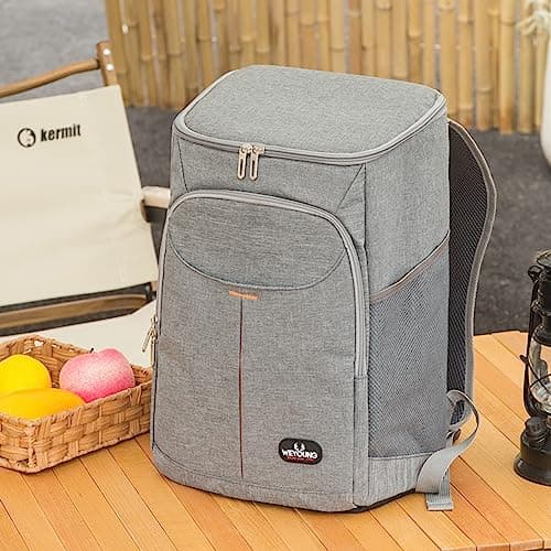 QINGLOU 25L Insulated Cool Backpack Rucksack Cooler Waterproof Insulated Soft Lunch Cooler Backpack Lightweight Leakproof Cooler Bag for Men Women to Work, Picnics, Hiking, Camping, Beach (Grey) — view 3
