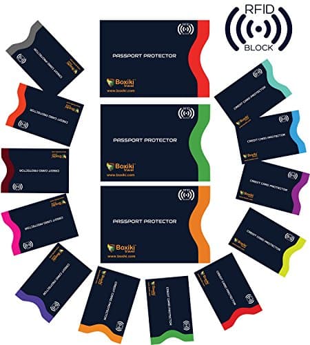 RFID Blocking Sleeves 15 Pack Navy Blue - 12 Credit Card Protector Sleeves and 3 Passport Holders, Colour Coded Identity Theft Protection Set, Slim Waterproof RFID Card Sleeves for Travel — view 3