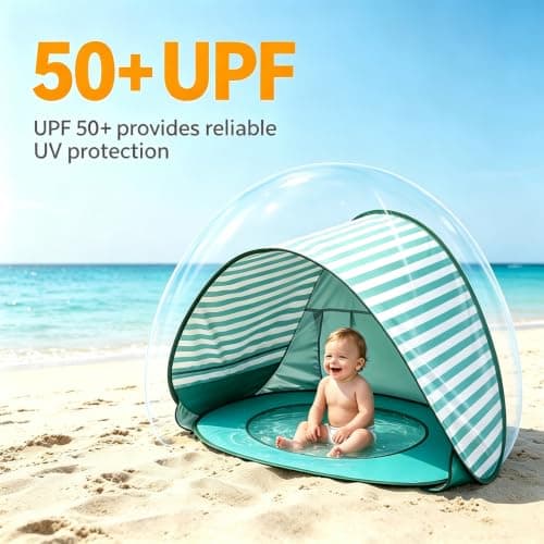 Automatic Sun Shade Tent with Mini Pool, UPF 50+ UV Protection – Pop Up Portable Beach Shelter for Garden, Picnic & Seaside Days (Green) — view 4
