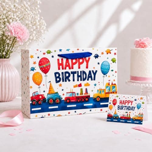 Birthday Gift Bag for Boy Girl,Construction Vehicle Them,32x 22 x 12CM — view 6