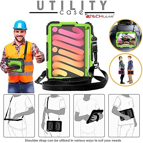 TECHGEAR UTILITY Case for iPad Mini 7/6, 8.3" - Tough Rugged HEAVY DUTY Armour Shockproof Case with 360 Rotating Stand, Hand and Shoulder Strap - Green — view 5