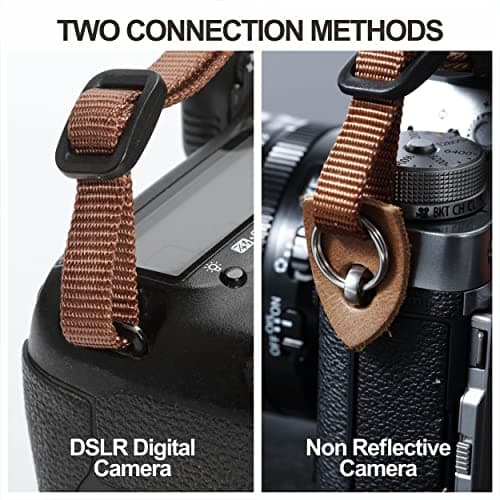 Padwa Lifestyle Beige Brown Stripe Camera Strap - 1.5" Wide Crazy Horse Cowhide Ends Camera Straps for All DSLR Cameras,Universal Adjustable Pure Cotton Woven Strap,Great Gift for Photographers — view 4