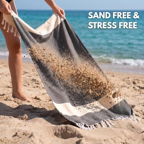 Blue Beach Turkish Towel - Travel Towel100x180cm Large Turkish Hammam Peshtemal - Super Absorbent, Quick Dry, Sand Free, Lightweight, Compact Towels for Swimming, Bath (1, Turquoise) — view 6